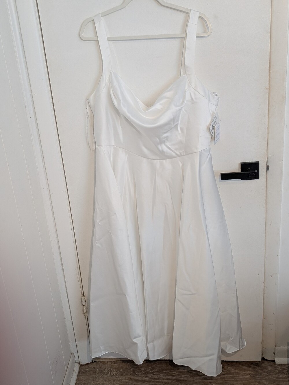 Cowl Neck Midi Satin Dress with Straps in White - Picture 4 of 5